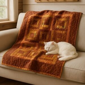 Handmade Autumn Log Cabin Quilt Wall Hanging Decor Throw Blanket #4020‎